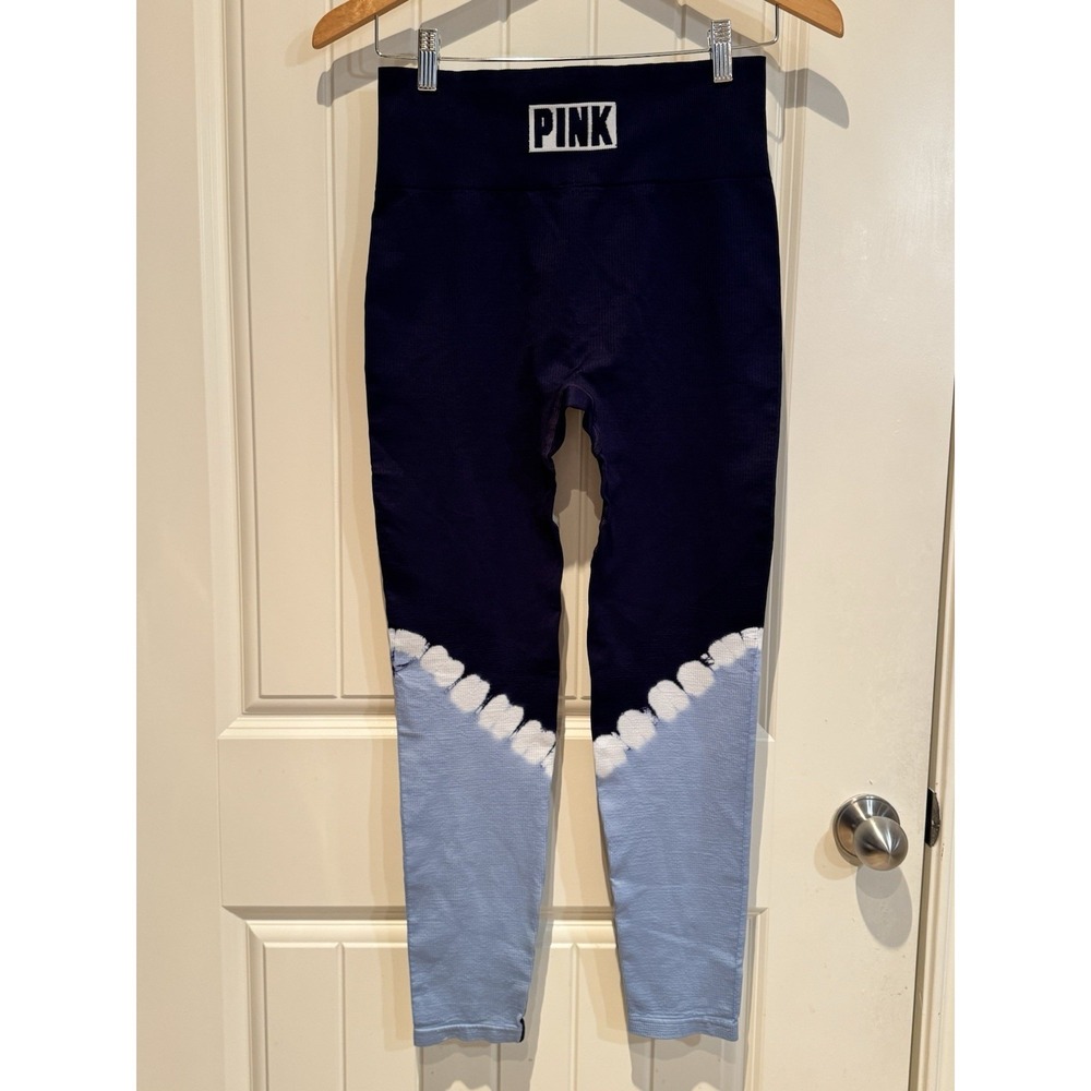 PINK Victoria‎ Secret Leggings L Blue Tie Dye Ribbed High Rise Yoga